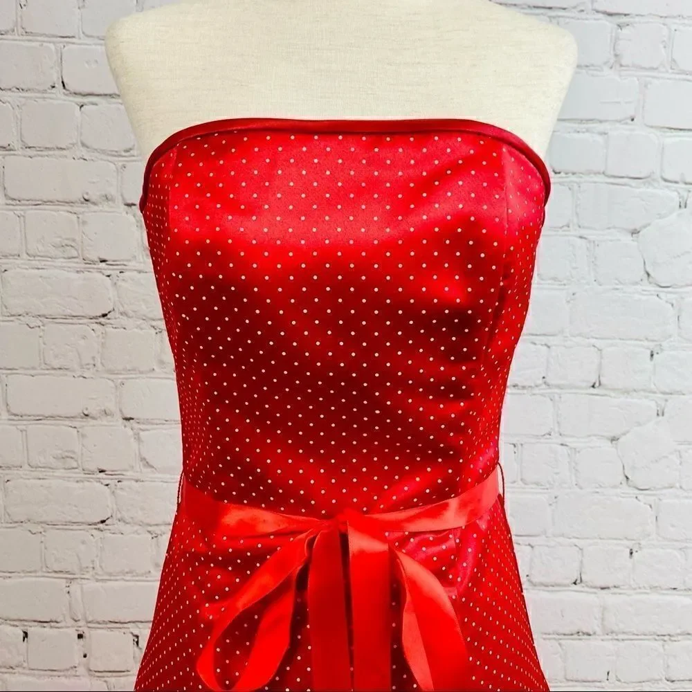 VTG 90s Gunne Sax Jessica McClintock Red Polka Dot Tulle Mini Dress